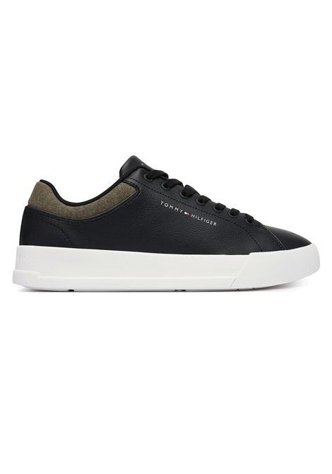 Tommy Hilfiger Court Core Leather Mix Collar Shoes Black Men TOMMY HILFIGER | Sneakers | FM0FM05970-BDS